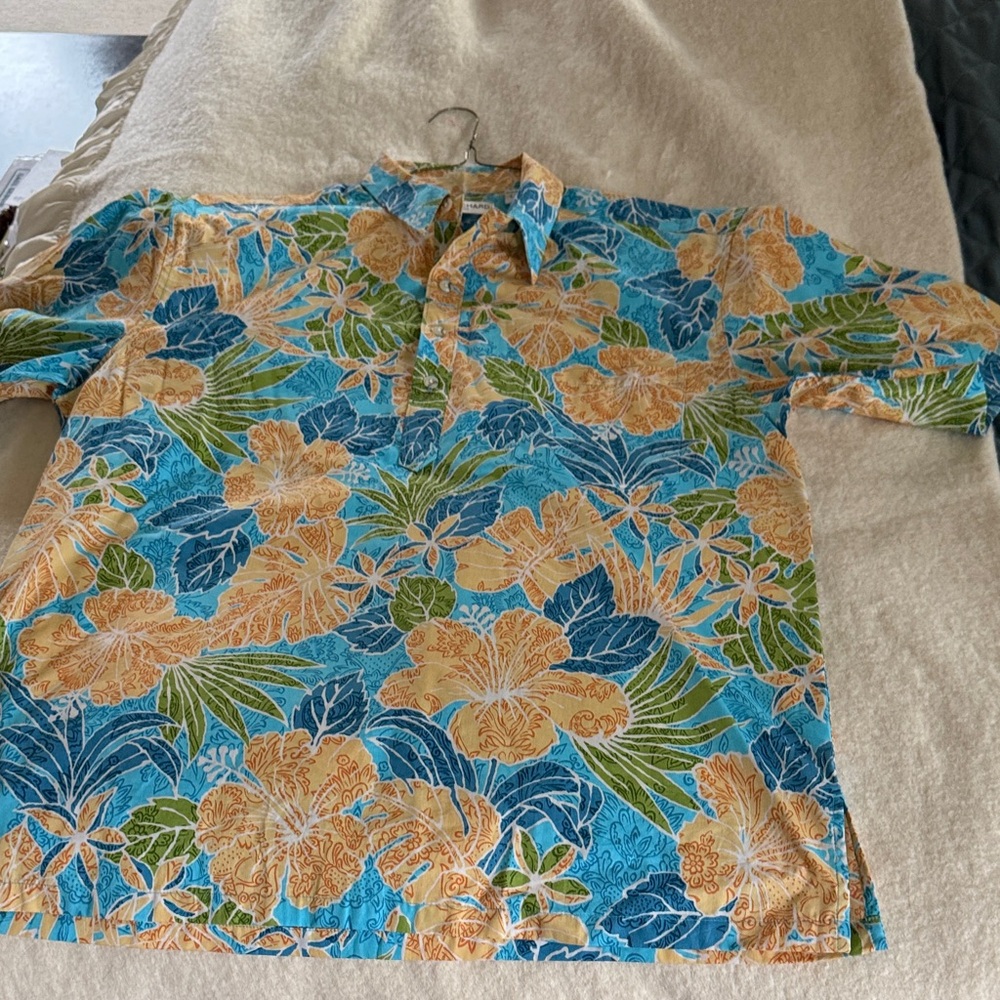 Tori Richard Tropical Leaf Shirt in Blue and Tan